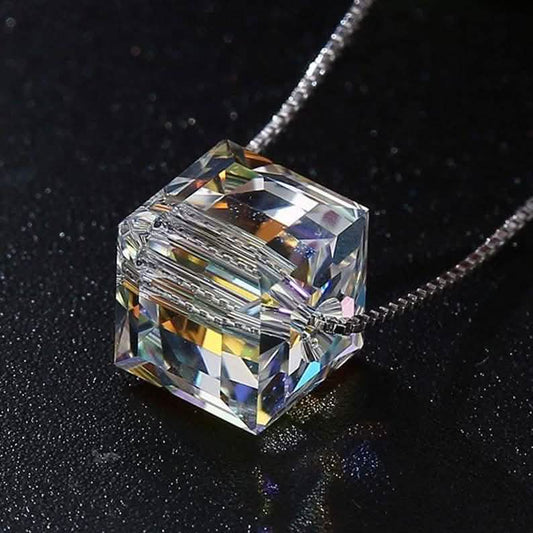 Aurora Borealis Crystal Cube Necklace Made with Swarovski Crystal Otarealm