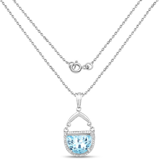 4.08 Carat Genuine Swiss Blue Topaz & White Topaz .925 Sterling Silver Pendant