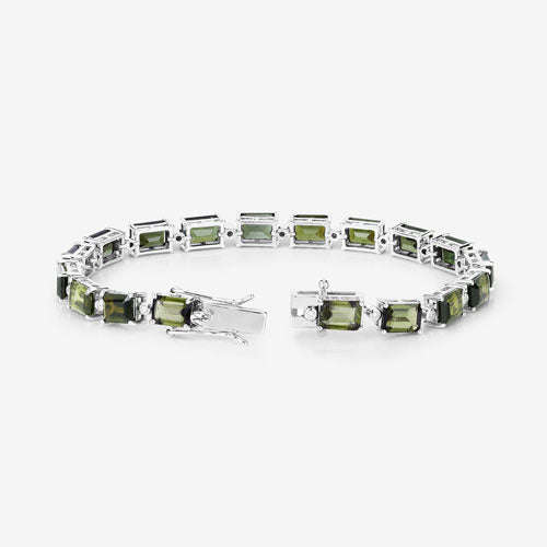 19.04 Carat Genuine Green Tourmaline and White Diamond 14K White Gold Bracelet Otarealm