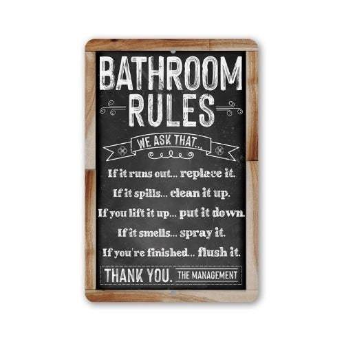 Bathroom Rules (Chalkboard Style) - Metal Sign Otarealm