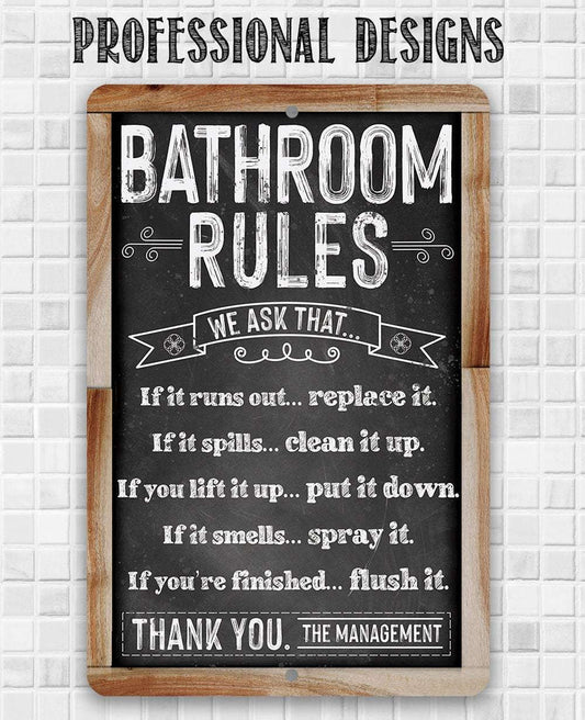 Bathroom Rules (Chalkboard Style) - Metal Sign Otarealm
