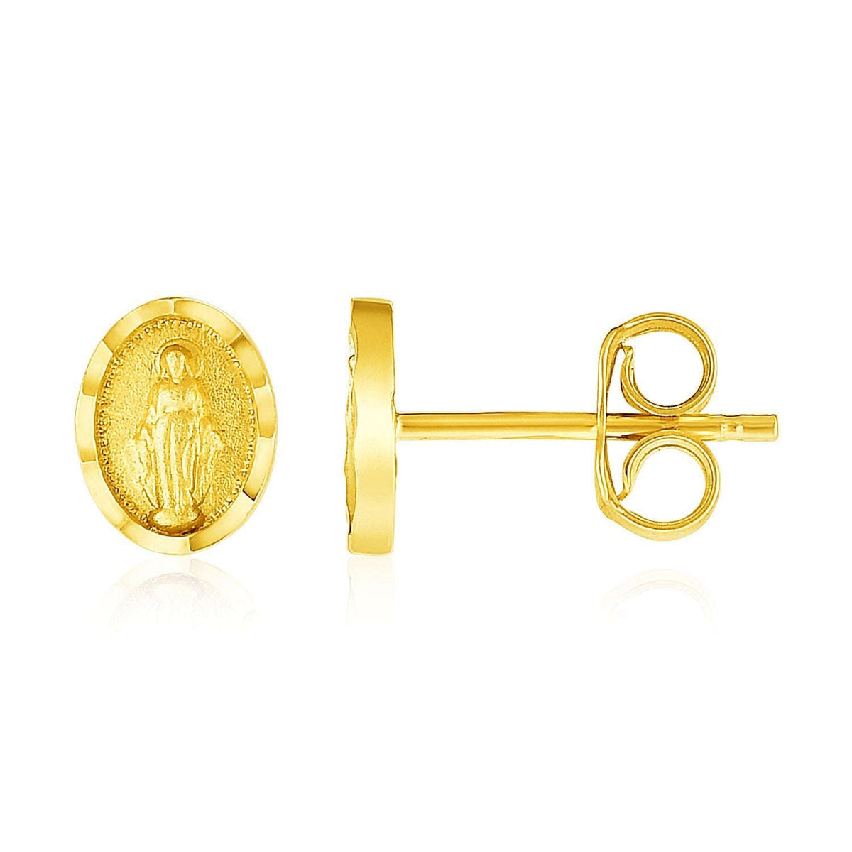 14k Yellow Gold Oval Religious Medallion Post Earrings Otarealm