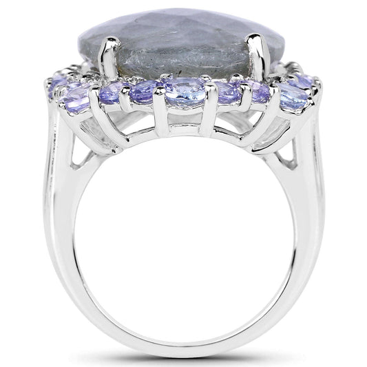 13.99 Carat Genuine Labradorite and Tanzanite .925 Sterling Silver Ring Otarealm