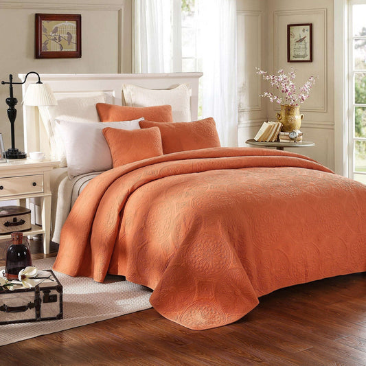 Tache Tuscany Sunrise Medallion Orange Rustic Stone Washed Cotton Quilt Set (JHW-595) Otarealm