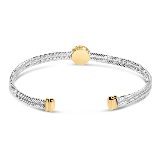 18K Yellow Gold Plated .925 Sterling Silver Diamond Accent and Fleur Di Lis Medallion Bangle Bracelet (I-J Color, SI1-SI2 Clarity) - 7.25 Inches