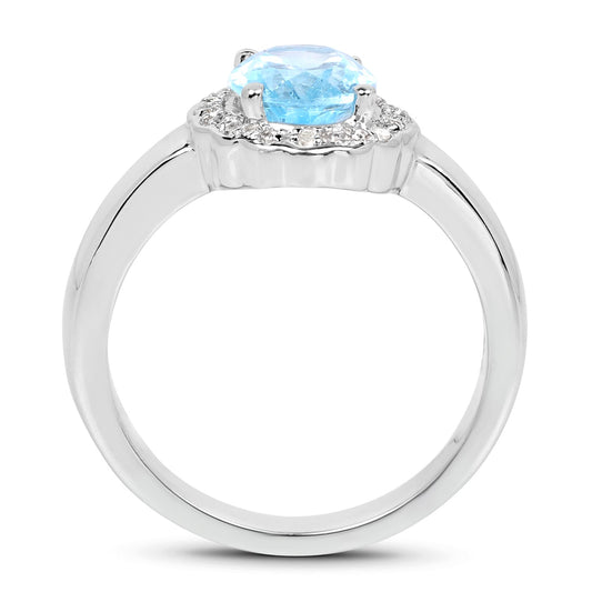 2.58 Carat Genuine Blue Topaz and White Topaz .925 Sterling Silver Ring