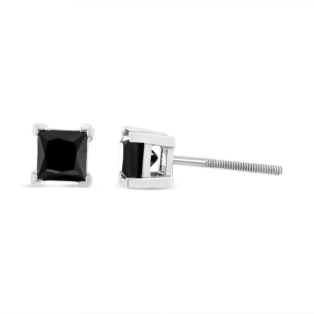 .925 Sterling Silver 4.00 Cttw Princess-Cut Square Black Diamond Classic 4-Prong Stud Earrings with Screw Backs Otarealm