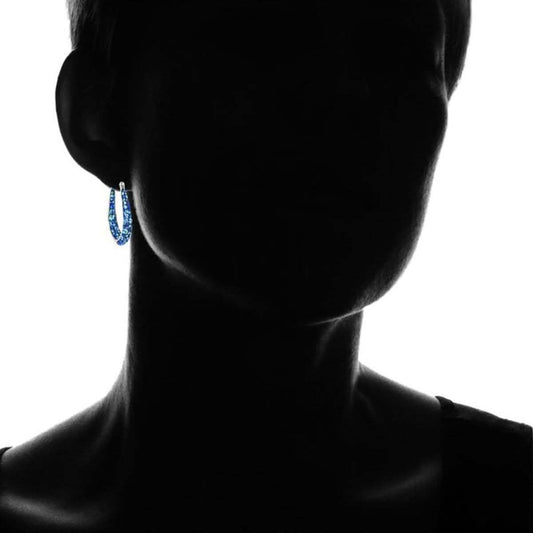 Blue Inside Out Hoops in 18K White Gold-Plating Made with Blue Swarovski Crystal Otarealm