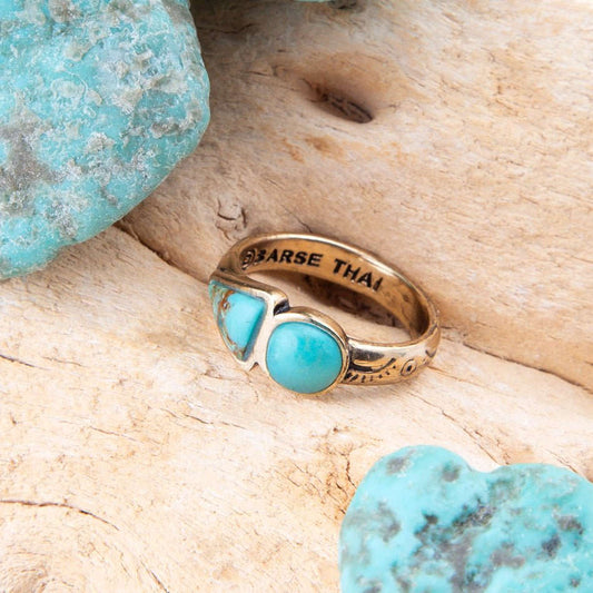 Blue Turquoise Shape Golden Bronze Ring Otarealm