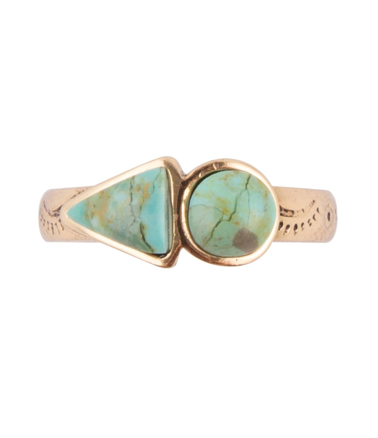 Blue Turquoise Shape Golden Bronze Ring Otarealm