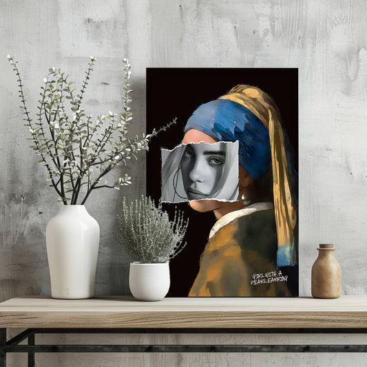 Girl With Pearl Earrings Torn Face Collage Aluminum Print
