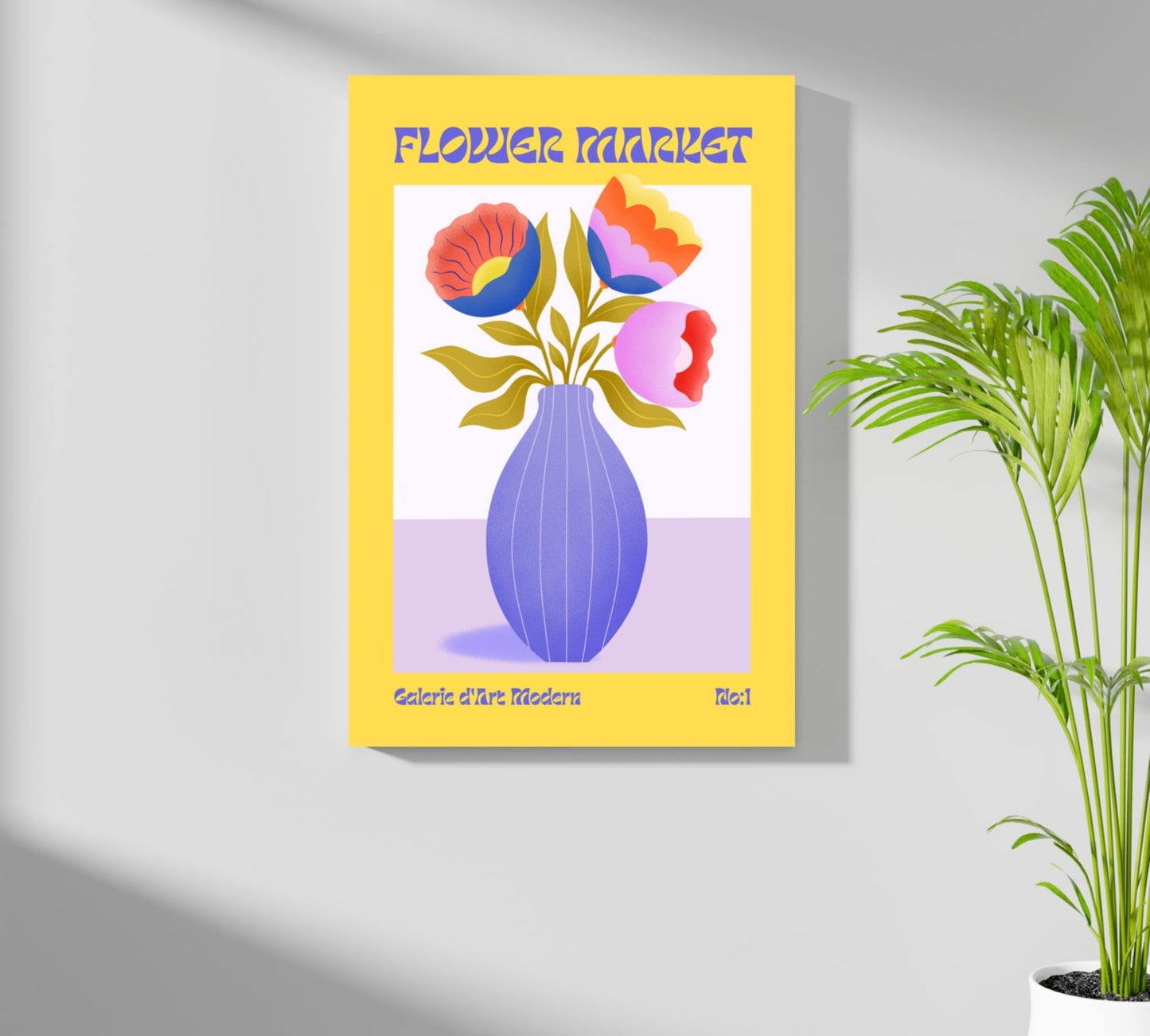 Yellow Border Vase Bouquet Modern Art Gallery Flower Aluminum Print