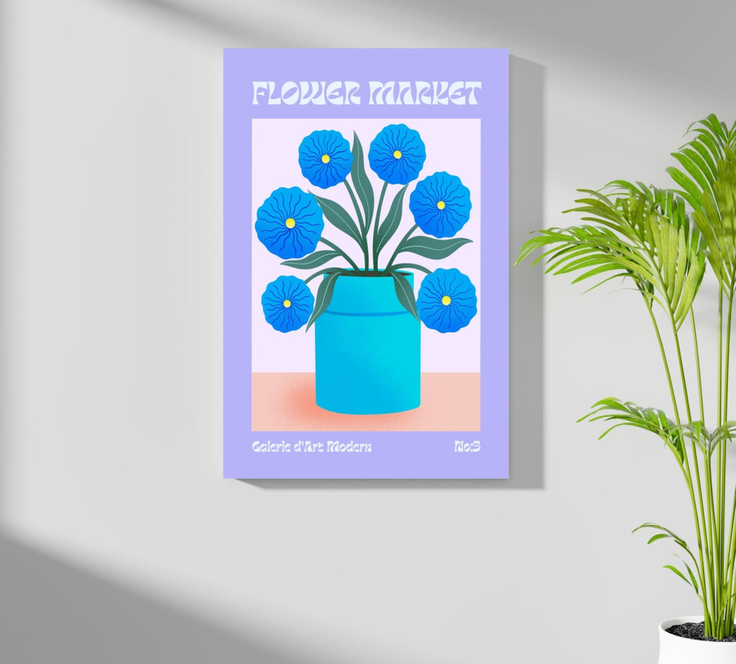 Lilac Border Blue Blooms Modern Art Gallery Flower Aluminum Print