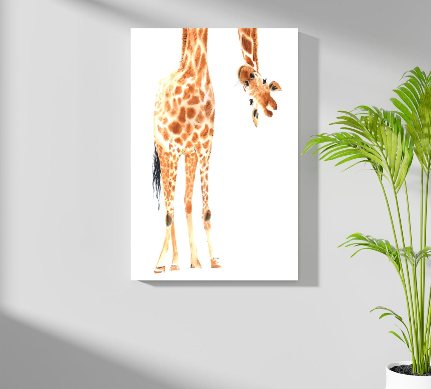 Upside Down Peeking Watercolor Giraffe Aluminum Print