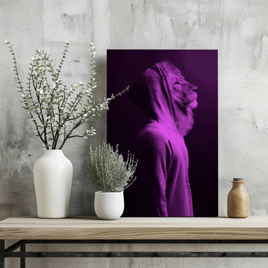 Purple Lion in Hoodie Aluminum Print