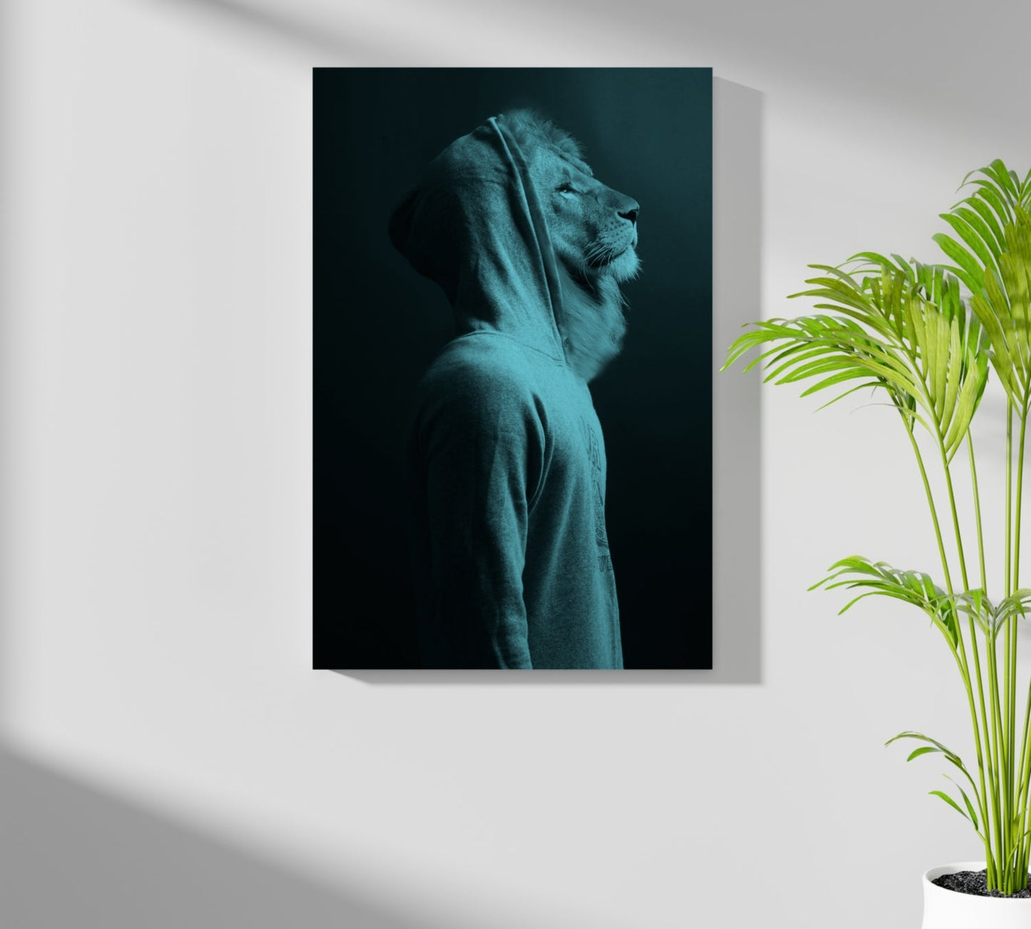 Teal Lion in Hoodie Aluminum Print