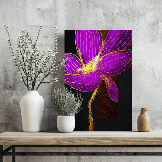 Purple Gold Glitter Burst Flower Aluminum Print