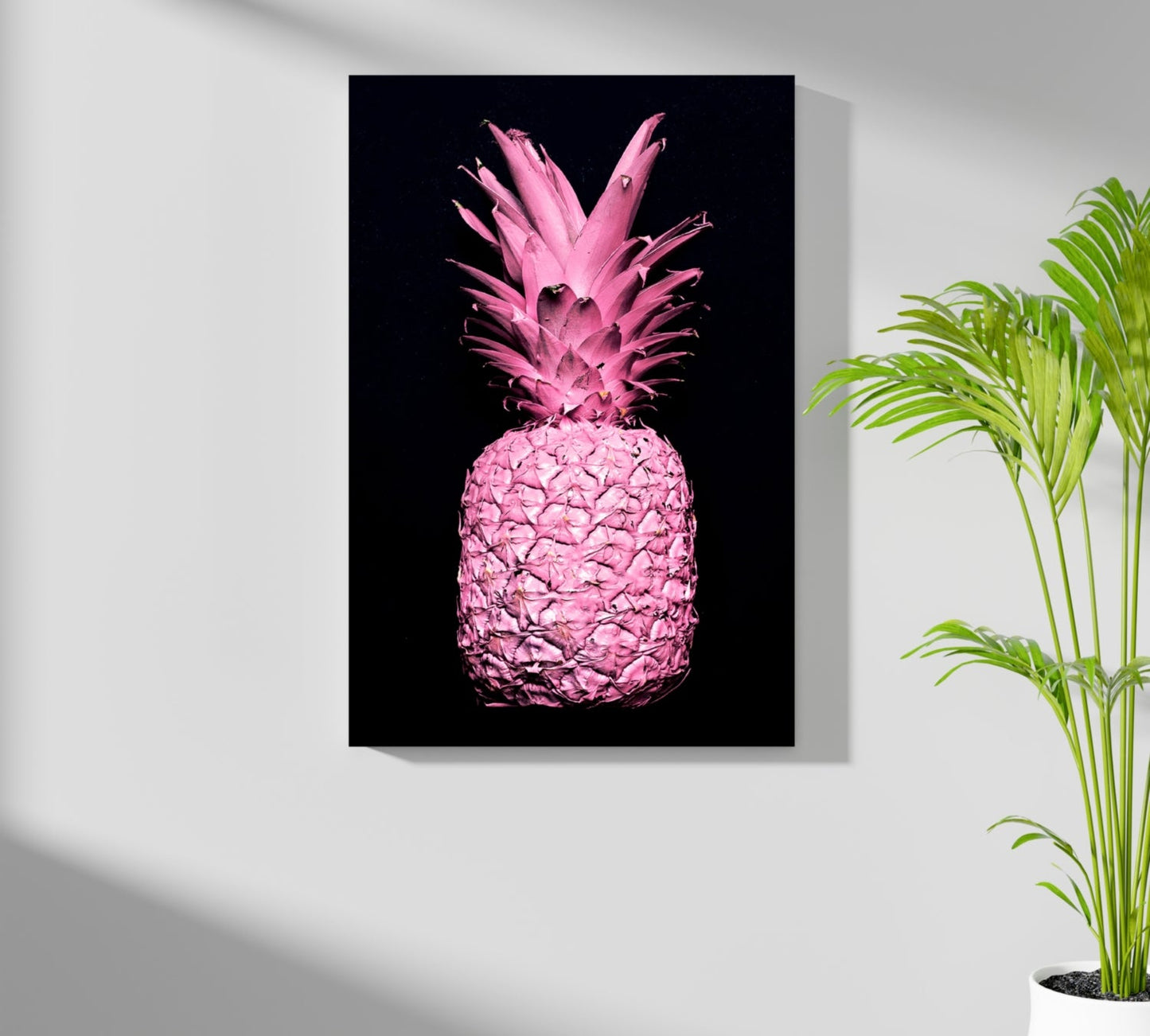 Hot Pink Painted Pineapple Black Aluminum Print