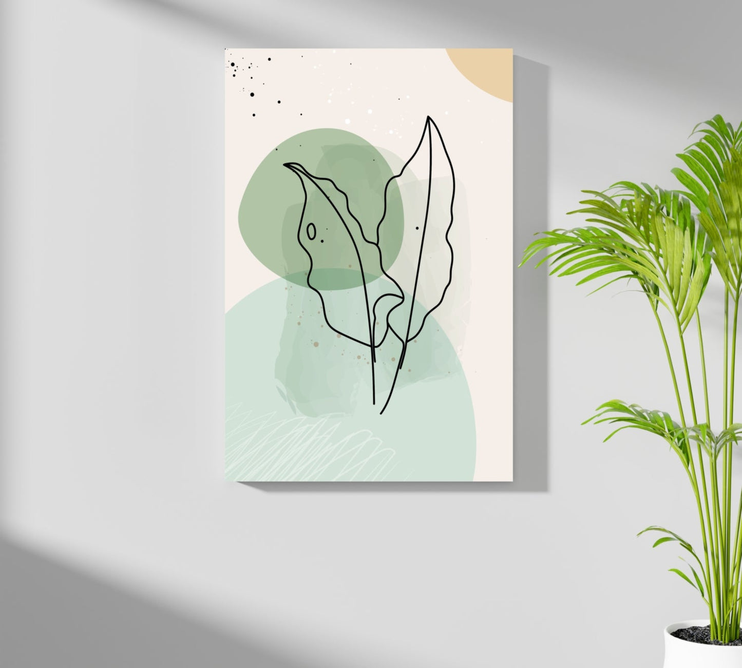 Sage Green Circles Two Leaves Line Art Aluminum Print