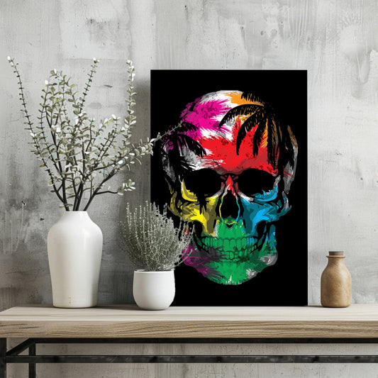 Palm Tree Sunset Silhouette Skull Aluminum Print
