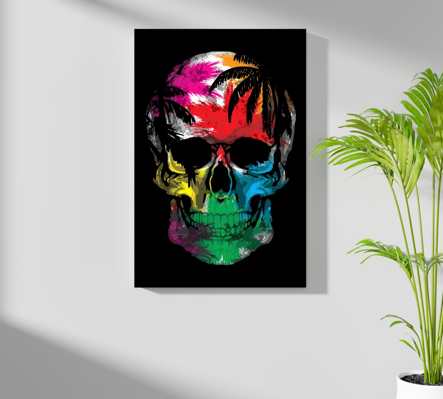 Palm Tree Sunset Silhouette Skull Aluminum Print