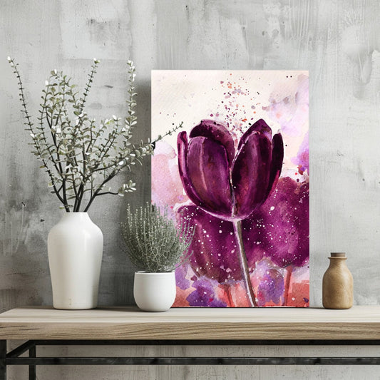 Magenta Watercolor Tulip Bloom Aluminum Print