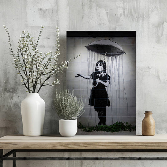 Stencil Street Art Rain Aluminum Print