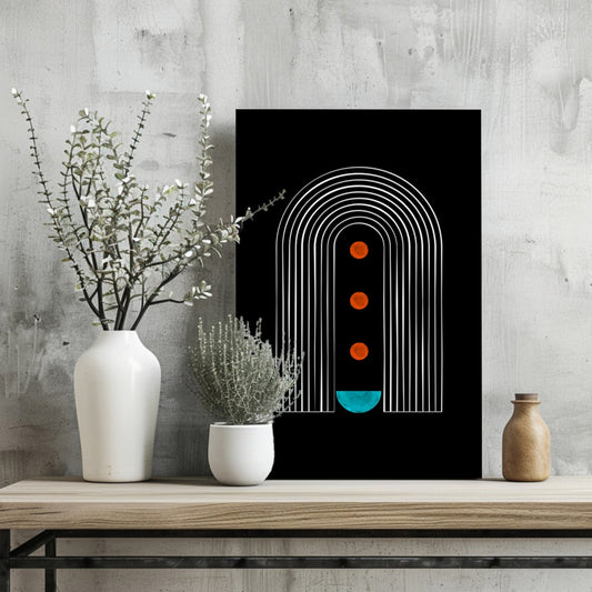 White Arch Tunnel Orange Dots Teal Moon Aluminum Print