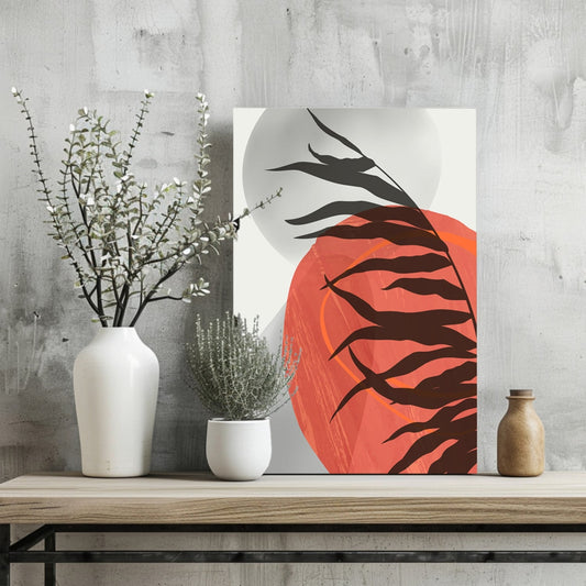 Terracotta Sun Fern Silhouette Aluminum Print
