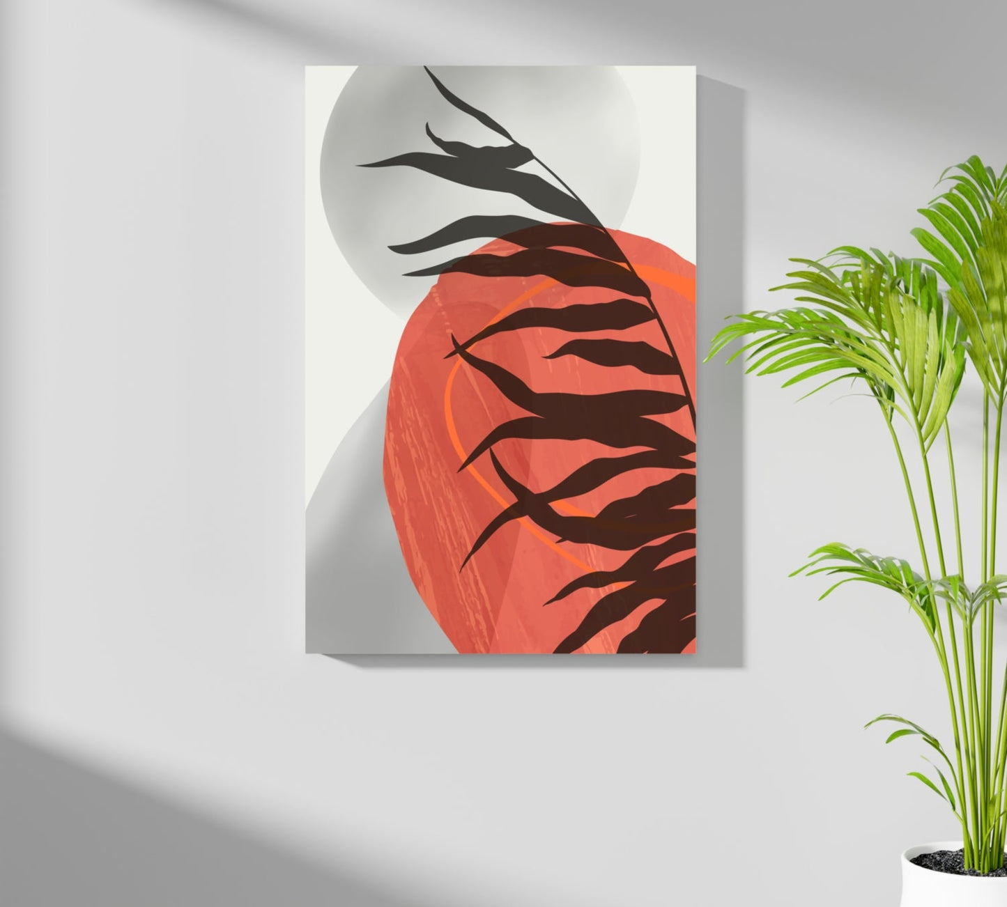 Terracotta Sun Fern Silhouette Aluminum Print