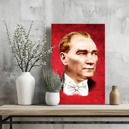 Ataturk Portrait Red Backdrop Aluminum Print