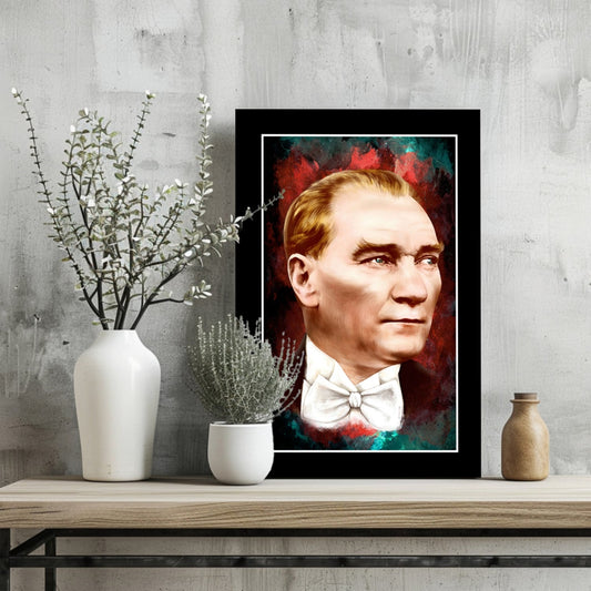 Framed Ataturk Red Teal Aluminum Print