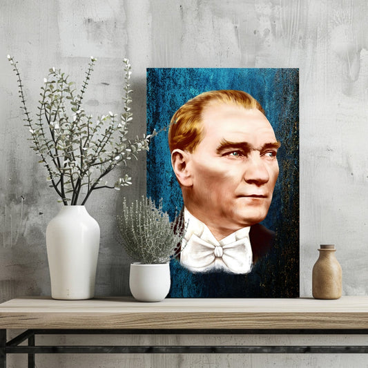 Ataturk Portrait Teal Backdrop Aluminum Print
