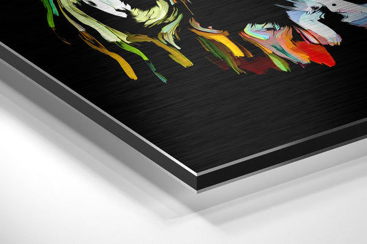 Neon Paint Strokes Woman Face Brushed Aluminium Dibond Wall Art