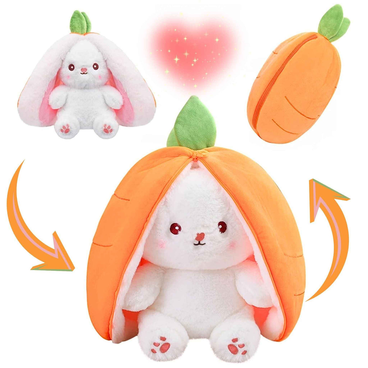 Reversible Strawberry Bunny Plush Toy Soft Polyester Stuffed Animal for Kids Hide and Seek Transforming Toy