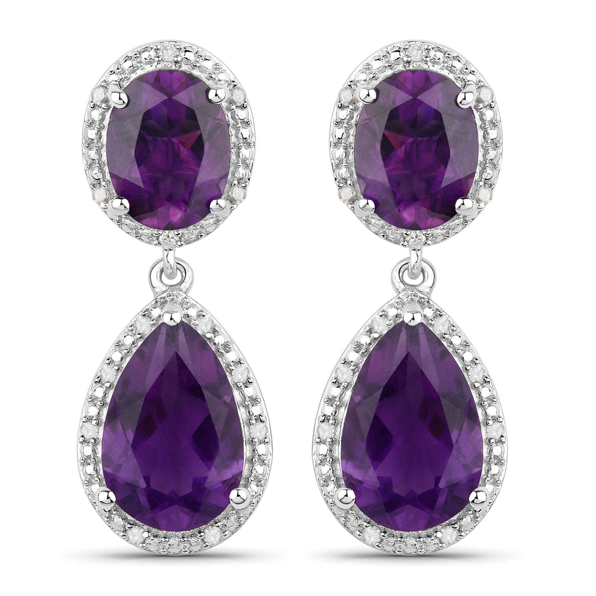 8.45 Carat Genuine Amethyst and White Diamond .925 Sterling Silver Earrings Otarealm