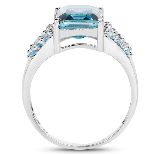 4.39 Carat Genuine London Blue Topaz and Swiss Blue Topaz .925 Sterling Silver Ring