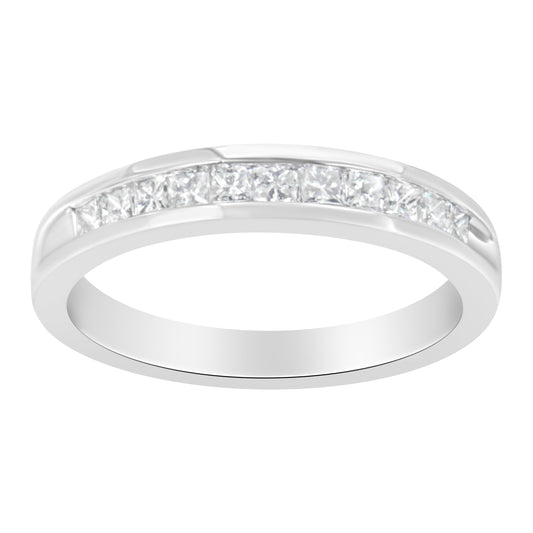 IGI Certified 1/2 Cttw Princess Cut Diamond 18K White Gold Channel Set Half Eternity Style Wedding Band Ring (H-I Color, SI2-I1 Clarity) - Size 4-1/2 Otarealm