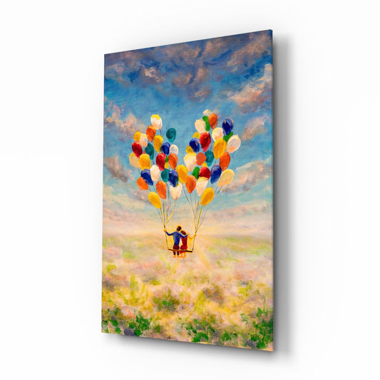 Balloon Swing Ride Over Meadow Glass Wall Art