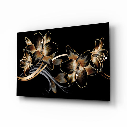Golden Black Lily Elegance Glass Wall Art