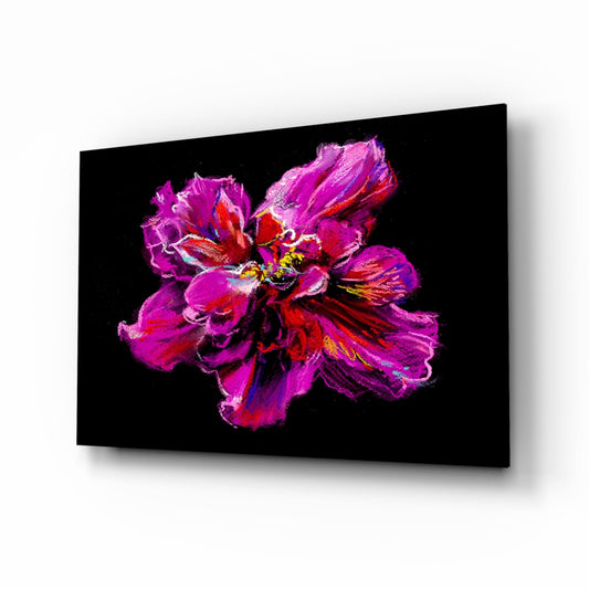 Magenta and Red Painted Peony Glass Wall Art