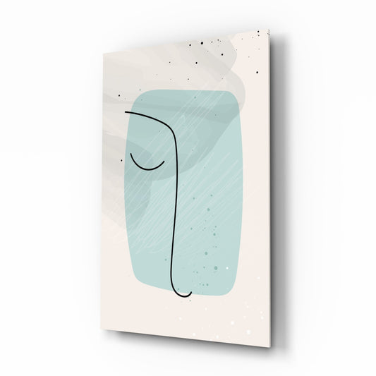 Mint Blob Minimal Line Face Glass Wall Art