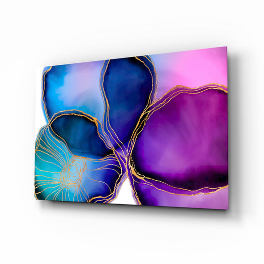 Purple Blue Gold Vein Marble Glass Wall Art