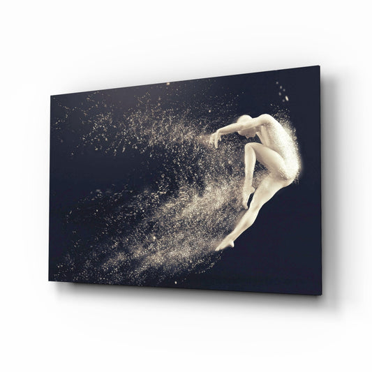 Leaping Dancer Dissolving Into Dust Glass Wall Art