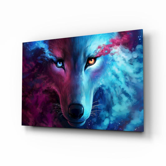 Neon Smoke Wolf Glass Wall Art