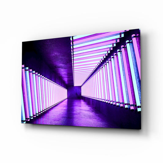 Violet Neon Tube Corridor Glass Wall Art