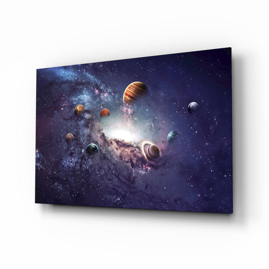 Purple Galaxy Planets And Saturn Glass Wall Art
