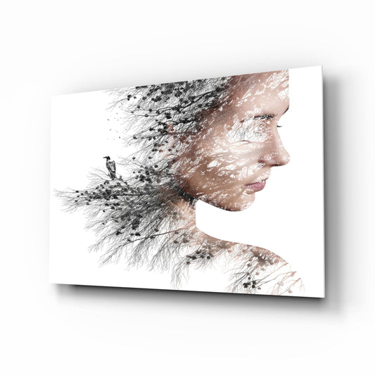Soft Neutral Windswept Branches Portrait Glass Wall Art
