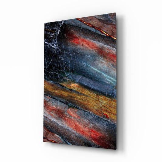Fiery Mineral Streak Marble Glass Wall Art