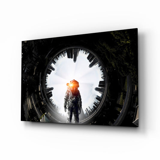 Glowing Portal Tunnel Astronaut Glass Wall Art